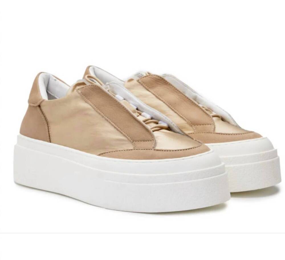 NEW ANDIA FORA women's satin sneaker in ivory taupe